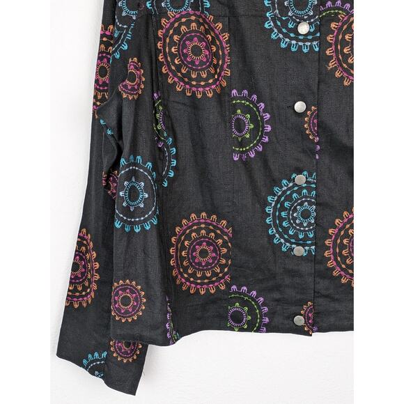 Alexandra Bartlett Shacket Jacket Linen Embroidered Art to Wear Black Size 3X - Picture 3 of 9